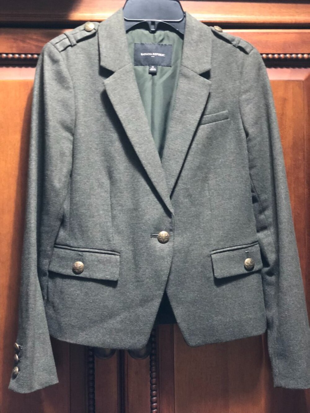 Banana Republic Olive Green Wool Blend Military Blazer Jacket Size 0